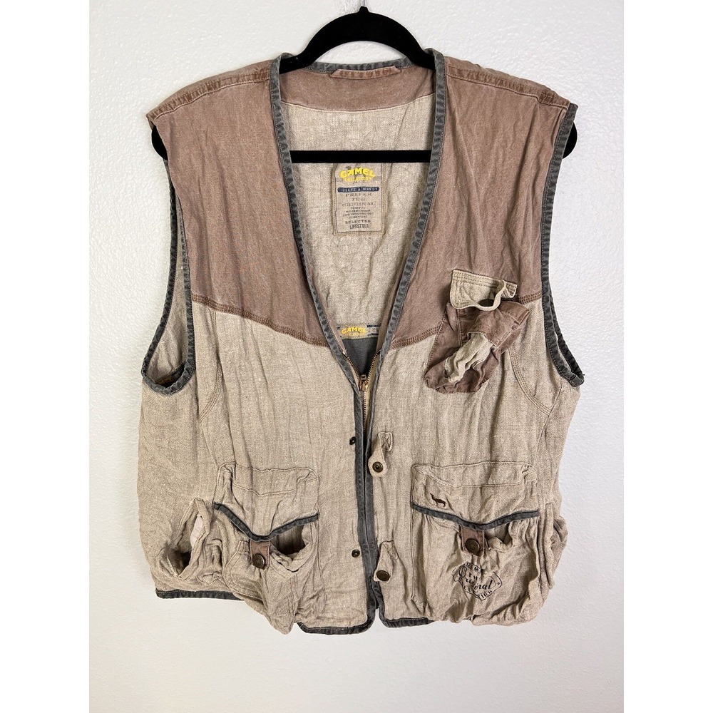 Camel Fish & Game Club Jacket Vintage Cigarettes Fishing Vest Linen Pockets OS‎